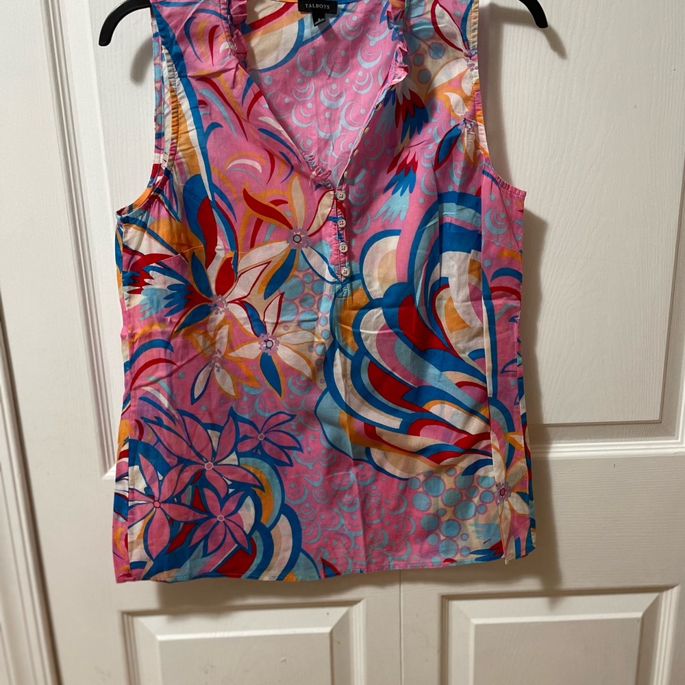 Talbots Sleeveless Top Size S Retro 70's Ruffle Summer Lightweight 100% Top
